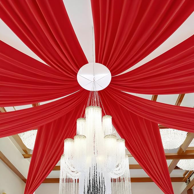 DUOBAO Chiffon Ceiling Drapes 20ft Red Wedding Backdrops 4 Panels 5×20ft Sheer Backdrop Curtains for Reception Wedding Ceremony Dark Red Sheer Arch Drapes Fabric Event Party Supplies