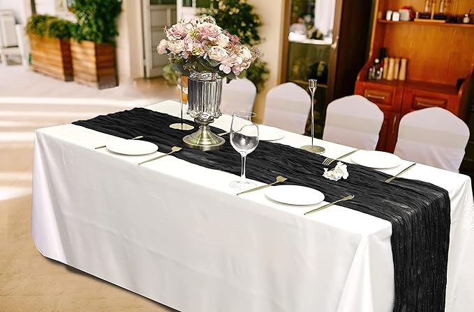15 Pack Black Cheesecloth Table Runner 10Ft Gauze Cheese Cloth Table Runner 35 x120 Inch Romantic Boho Table Runners for Wedding Birthday Party Engagement Bridal Shower Holiday Summer Table Decoration