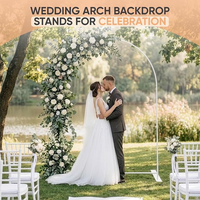 Zenturo 7.2FT Metal Arch Backdrop Stand, Stable Arch Frame, Wide Base for Birthday Baby Shower Wedding Party Ceremony Floral Balloon Decoration (White)