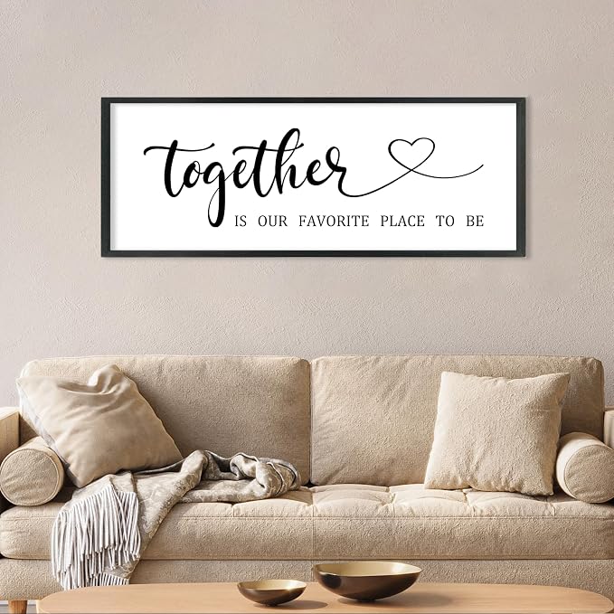 Couples Bedroom Decor Together is Our Favorite Place to Be Wall Art Sign | 40x15 Inch Black Wood Frame, Rustic Farmhouse Style, Above Bed Sign, Wedding Idea for Husband Wife, Ready to Hang