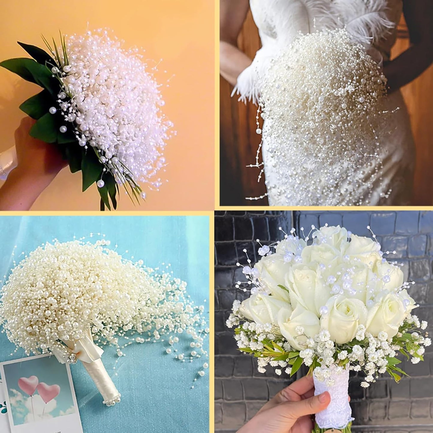 100 PCS Artificial Floating Beads for Centerpieces Vases, White 8+3mm String Beads for Wedding Party Faux Pearl String for Decorating, String Pearls for Crafts Vase Filler