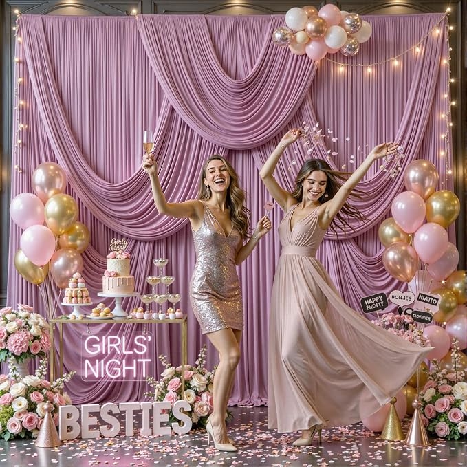 4 Panels Dusty Pink Backdrop Curtains for Wedding Party Wrinkle Free Backdrops Curtain Drapes Fabric Decorations Photo Back Drop Cloth for Baby Shower Photography Stage Reception 20ft(W) x 12ft(H)