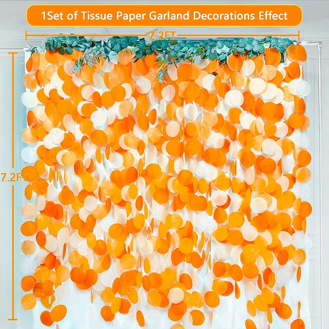 205 Ft Orange Party Decorations Big Circle Dots Backdrop Garland Ombre Orange Tissue Paper Polka Dot Hanging Streamer for Birthday Engagement Wedding Fall Autumn Thanksgiving Harvest Party Supplies