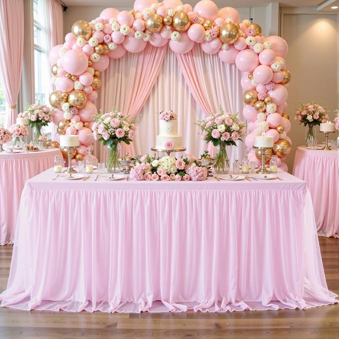 Baby Pink Table Cloth Spandex Table Covers 6ft Fitted Tulle Tablecloth Rectangular Desk Skirt Stretch Light Pink Table Cloths Covers Party Banquet Birthday Baby Shower Wedding Table Cloth, 2 Pack