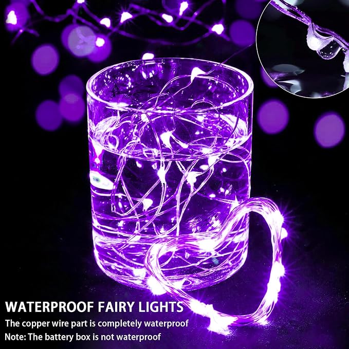8 Pack Purple Fairy Lights 7Ft 20 LED Twinkle String Lights 3 Modes Battery Operated Waterproof Firefly Starry for Mason Jar Wedding Halloween Christmas Valentines Day Party Table Centerpieces