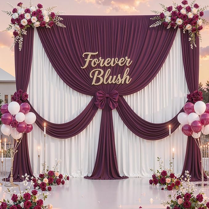 30 ft x 10 ft Wrinkle Free Maroon Backdrop Curtain for Parties, Polyester Burgundy Photo Backdrop Drapes 6 Panels 5x10ft for Baby Shower Wedding Birthday Party Engagement Ceremony Decoration