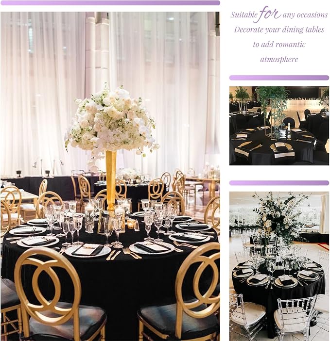 Showgeous 4 Pack Black Round Tablecloth 120 Inch Polyester Table Cloth for Tables - Washable Decorative Fabric Covers for Wedding, Dining, Party, Banquet, Buffet