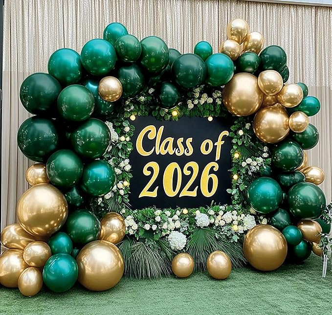 Emerald Green Gold Balloons Garland Double Stuffed Dark Green Gold Balloons Hunter Forest Metallic Arch Kit for Birthday Baby Shower Jungle Graduation Prom Party Decorations