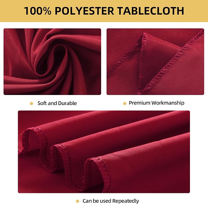 6-Pack Round 90-inch Burgundy Table Cloths, Solid Stain and Wrinkle Resistant Circular Tablecloth, Premium Plain Weave Polyester Fabric Table Linen Covers for Hotel, Banquet