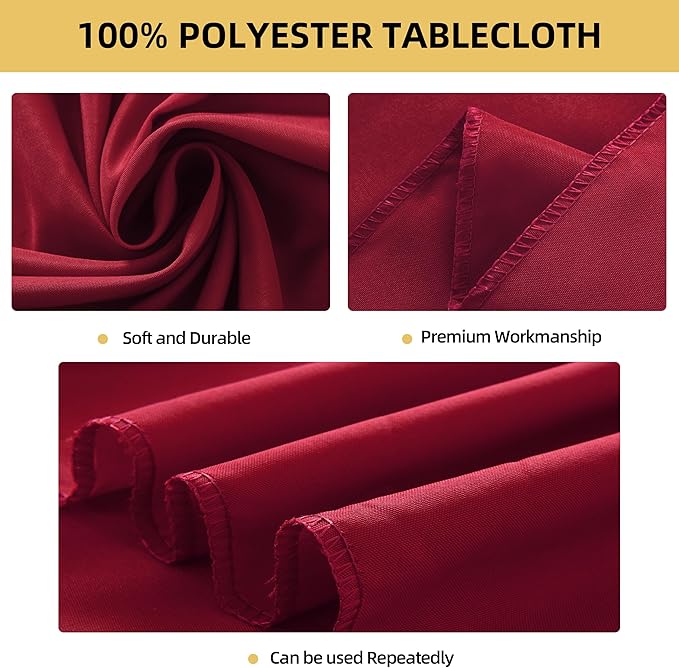6-Pack 60x84 inch Burgundy Table Cloths, Solid Stain and Wrinkle Resistant Oblong Tablecloth, Premium Plain Weave Polyester Fabric Rectangle Table Linen Covers for Hotel, Banquet