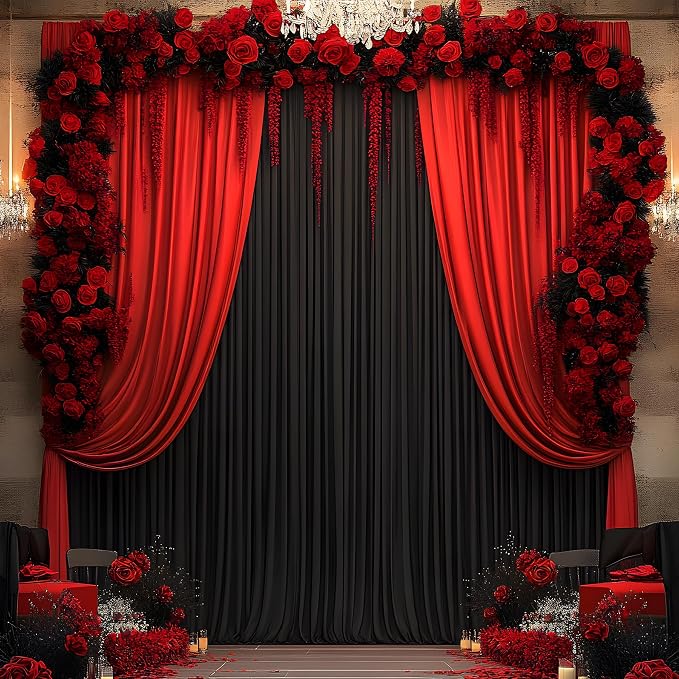 50ftx12ft Black Wrinkle-Free Wedding Backdrop Curtain -Silky Washable Black Polyester Drapes for Baby Showers, Birthday Parties, Photography, and Wedding Receptions-10 Panels 5FTx12FT