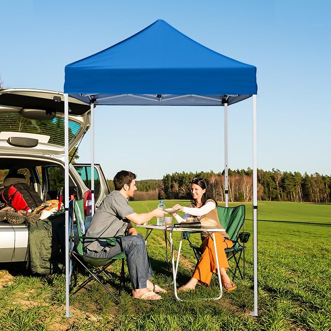 5x5 Pop Up Canopy Tent, Instant Portable Beach Canopy, Outdoor Tent with Carry Bag for Camping, Sports, Tailgating, Events, Blue