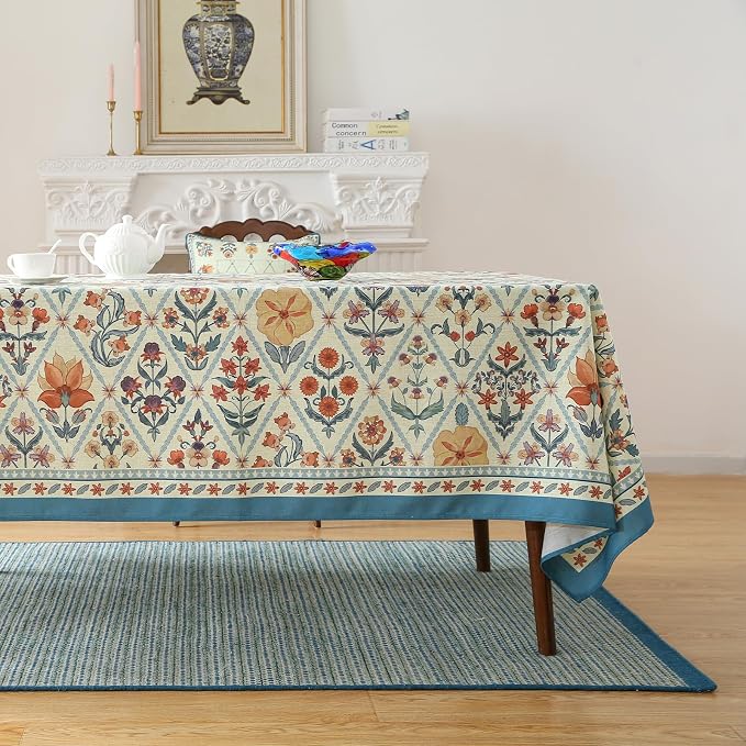 ISAENNE Designer Elegant Linen Rectangular Tablecloth,79"x55"-Floralsea A | French French Table Cloth for Rectangle Table,Colorful Floral Pattern,Decor,Dining Room,Tea Party,Kitchen,Thanksgiving