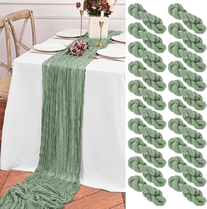 20 Pack Sage Green Table Runner 10FT Long Cheesecloth Table Runner Cheese Cloth Gauze for Wedding Party Birthday Decoration-Sage Green