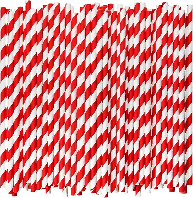 Disposable Paper Drinking Straws, Red Striped, 7.75" x0.24", 1000 Counts - Restaurant Pack