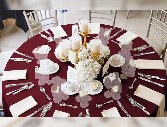 YMHPRIDE 6 Pack Round Tablecloths - Burgundy, 90 Inch Polyester, Washable Fabric Table Covers for Wedding, Party, Dining, Banquet