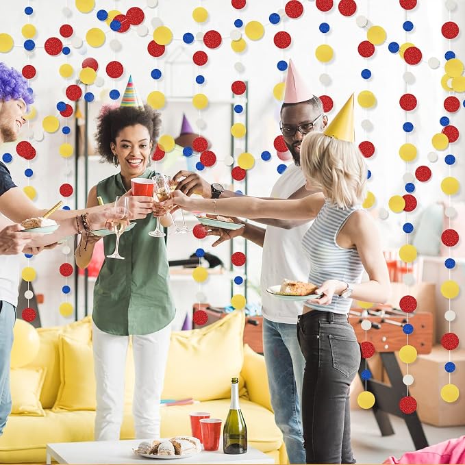 Outus 5 Pieces Colorful Circle Garland Banner Hanging Paper Dot Decorations for Classroom, Birthday Party, Baby Shower, Wedding Backdrop & Photo Booth Graduation Decor (Red,Blue,Yellow)