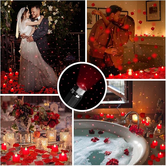 Hanaive 8000 Pcs Artificial Rose Petals with 120 Pcs Flameless LED Tea Light Candles Set Romantic Special Night Decorations for Proposal Anniversary Wedding Party Decor(Red)