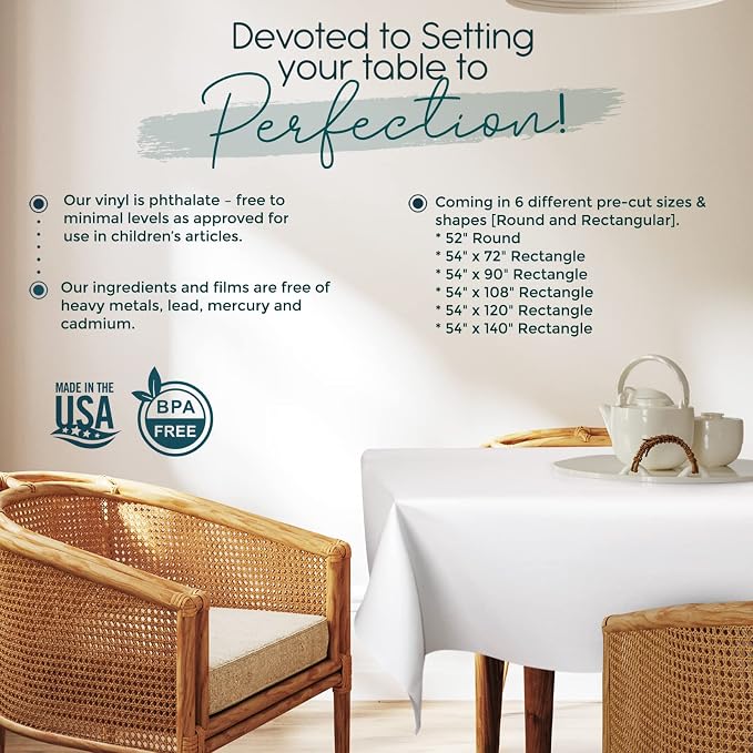 Quality Table Pad Protector, Superior Protection from Spills, Scratches & Heat - Reusable Vinyl Table Cloth with Cushion Flannel Backing (72" L x 54" W)