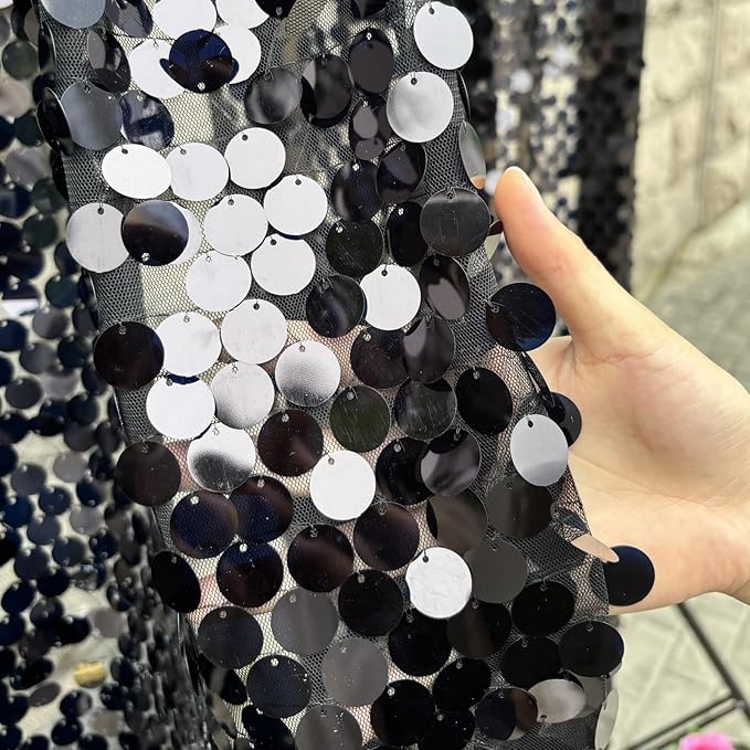 Black Large Sequin Backdrop 18MM, 4x10 Feet, 2 Panel Payatte Shimmer Photobooth Props for Wedding, Home Decoration Supplies