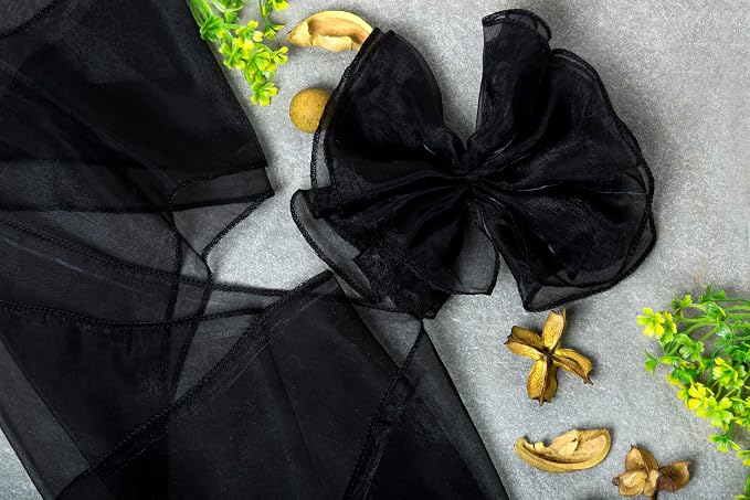 MDS® Pack of 150 Organza Chair Sashes for Wedding Decoration, Reusable Sheer Chair Bows for Banquet Chair Cover, Reception, Bridal Shower, Baby Shower, Birthday Party & Special Events - Black