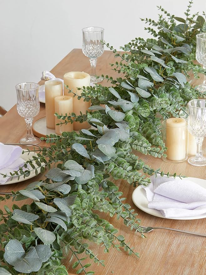 9 FT Eucalyptus Greenery Garlands for Table, Artificial Long Greenery Garlands, Spring Green Eucalyptus Garland for Wedding, Mantle, Party, Home Decor
