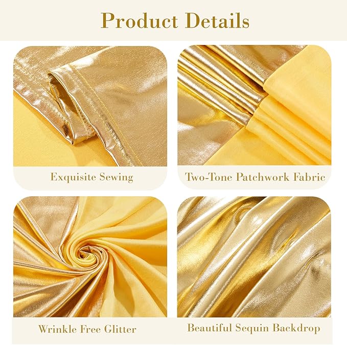 Gold Yellow Arch Covers 7.2 and 6ft Sequin Sparkly Birthday Party Arch Backdrop Covers Set of 2 Spandex Shimmer Balloon Arch Stand Cover for Wedding Bridal Shower Baby Shower Photo Arches Background