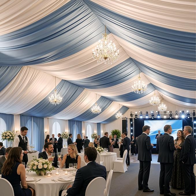 2 Panels 5x40ft Dusty Blue Ceiling Drapes for Wedding Parties, Wrinkle Free Thick Polyester 40ft Extra Long Wedding Draping Ceiling Curtains Arch Drapery for Birthday Party Canopy Tent Decor
