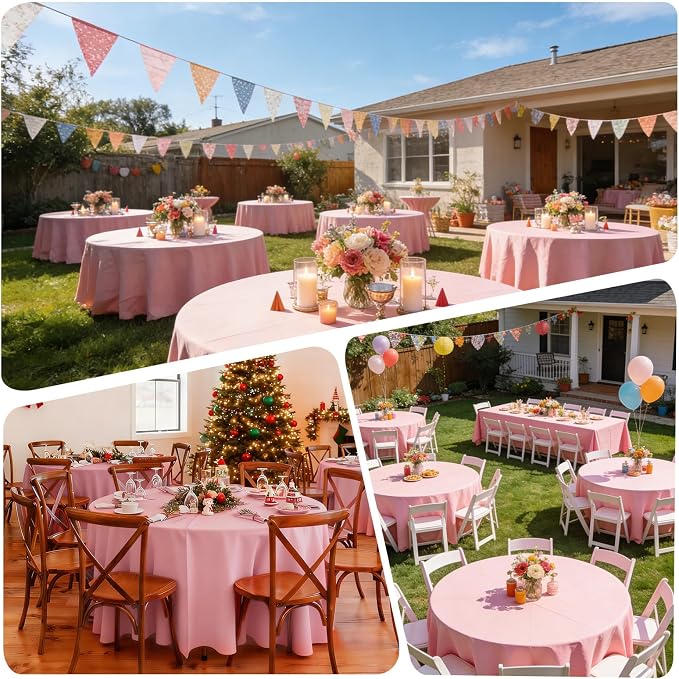 8 Pack Pink Round Tablecloth 120 Inch Round Table Cloth, Wrinkle Resistant and Washable Tablecloth Polyester Fabric Table Cloth Round Cover for Dining Wedding Banquet Party