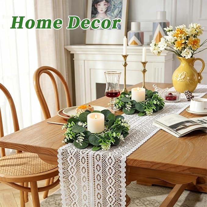 6 Pack Artificial Eucalyptus Candle Rings Wreaths with Burlap Bow, 4.3 Inch Mini Wreaths for Pillar Candles, Window & Chair Decor, Greenery Candle Rings for Wedding Centerpieces, Home Decor