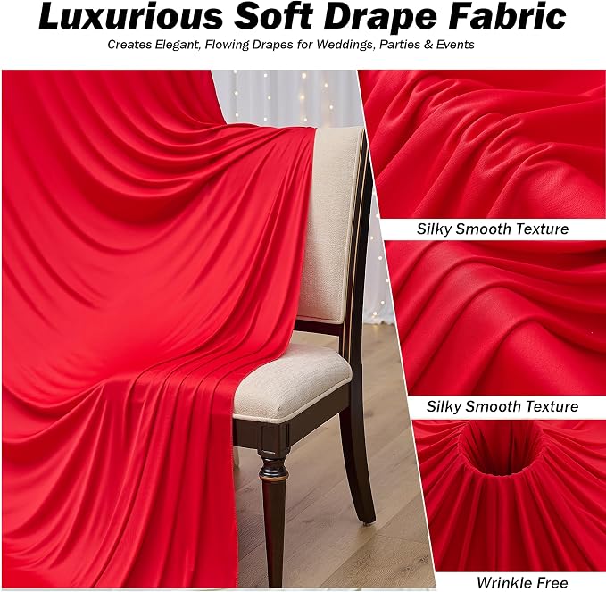 20ft×12ft Red Backdrop Curtain for Wedding Parties, 4 Panels Wrinkle Free Polyester Photo Backdrop Drapes Back Drop Cloth for Memorial Day Birthday Photography Background