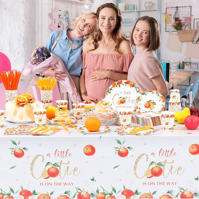 Funnymoom 452 Pcs Little Cutie Baby Shower Party Decorations a Little Cutie Is on the Way Paper Plates Napkins Cups Tablecloth Cutlery Straws for Orange Citrus Tangerine Fruit Birthday Party