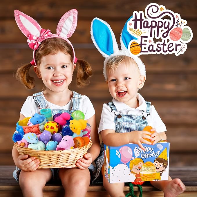 100 PCS Prefilled Easter Eggs with Toys Inside, Plastic Easter Eggs Filled with Toys Bulk for Easter Egg Hunting, Assortment Birthday Party Supplies Gifts Classroom Carnival Prizes for Boys Girls