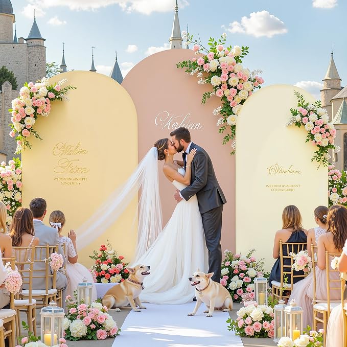 Set of 3 Arch Backdrop Covers(7.2ft, 6.6ft, 6ft) - Premium Stretchy Spandex Backdrop Arch Stand Cover for Baby Shower,Wedding,Party Decor Chiara Cover with Double-Sided Design(Cream Nude Champagne)