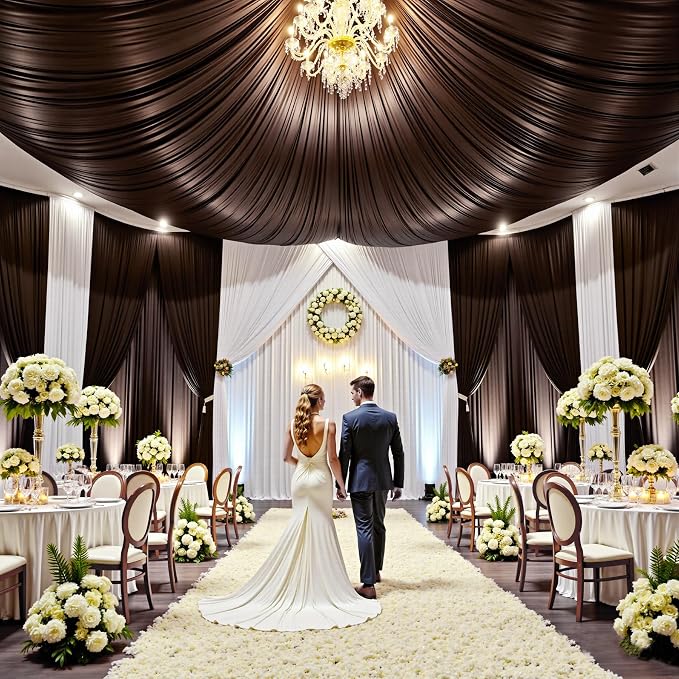 50ftx15ft Brown Backdrop Curtains for Parties, Wrinkle Free Polyester Brown Photo Backdrop Drapes 10 Panels 15 ft Long Back Drop Cloth for Wedding Birthday Photography Background Party