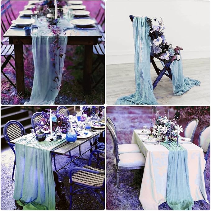 8 Pack Dusty Blue Cheesecloth Table Runner 10Ft Gauze Cheese Cloth Table Runner 35x120Inch Romantic Boho Table Runners for Wedding Anniversary Birthday Party Bridal Baby Shower Engagement Table Decor