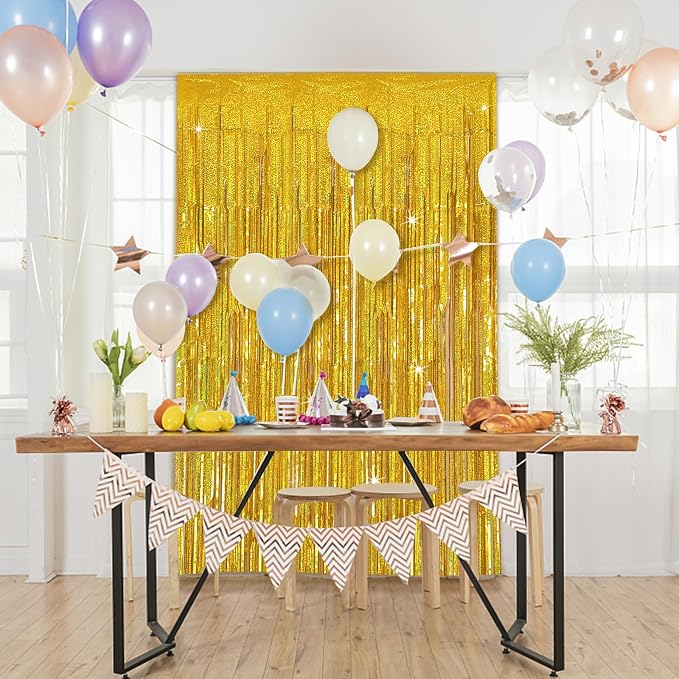 Tinsel Curtain Party Backdrop Gold Birthday Decorations 2 Packs Glitter Foil Fringe Curtain Party Decor Streamers Photo Booth for Birthday Christmas Wedding Halloween Graduation Decorations