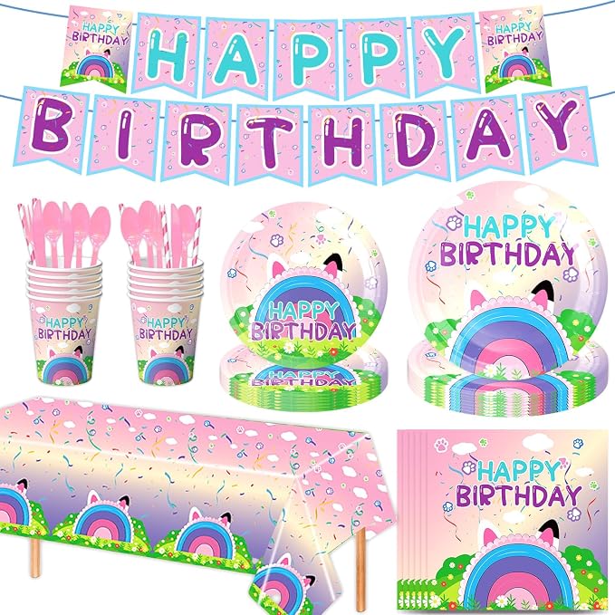 170PCS Dollhouse Birthday Party Decorations, Dollhouse Party Supplies for Kids - Tableware Set with Plates, Cups, Napkins, Cutlery and Banners, Serve 24