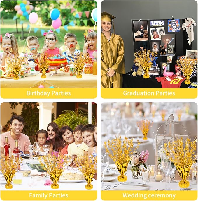 12 Pack Metallic Foil Spary Centerpieces for Tables, Gold Centerpieces for Tables Decorations, Star Brust Table Centerpieces for Birthday Graduation Wedding Baby Shower Party