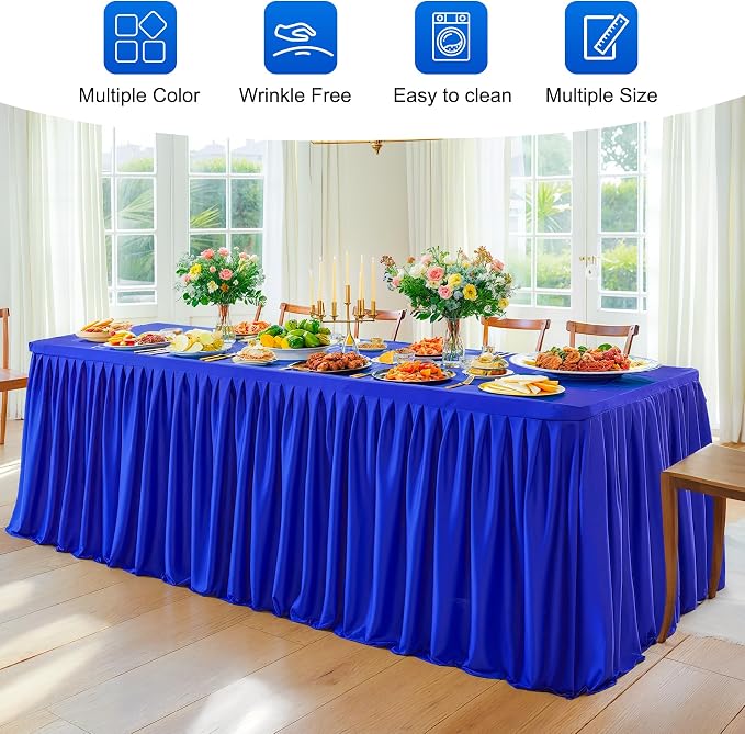 2 Packs Royal Blue Tableclothes for 4 Foot Rectangle Tables, Wrinkle Free Fitted Table Cloth 4ft Stretch Table Cover with Skirt for Parties Weddings Birthday Banquet Baby Shower