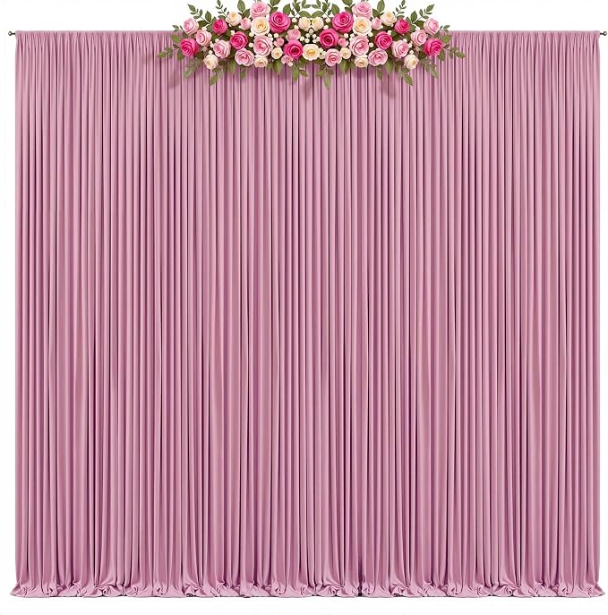 10x8ft Dusty Pink Photo Backdrop Curtains for Baby Shower Wrinkle Free Polyester Photoshoot Curtains Drapes Backdrop for Girls Birthday Party Wedding Graduation Photography Background 2 Panels 5x8FT