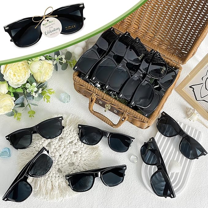 SUNOVELTIES 40 Sets Wedding Favors for Guests Bulk Party Sunglasses Reception Gifts Green Wooden Love Sign Black Mr Mrs Glasses