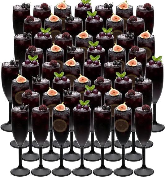 48 Pcs Champagne Flutes 5.4OZ Plastic Champagne Glasses Wine Glasses Plastic Goblets for Parties Mimosa Bar Glasses Stemmed Drinking Cups for Wedding Celebration Christmas Birthday Bride (Clear Black)