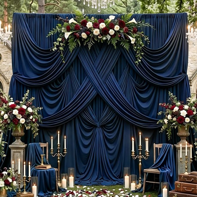 40ftx10ft Navy Blue Backdrop Curtains for Party Background, Wrinkle Free 8 Panels Silky Navy Photo Backdrop Drapes Back Drop Cloth Drapery for Wedding Birthday Photography Baby Shower Decor