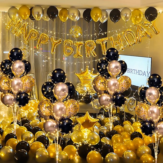 Cicicooie Balloon Centerpieces for Floor with String Light 2 Set Black Balloon Stand Kit Holder Decoration for Wedding Adult Birthday Party Men Bachelor Party