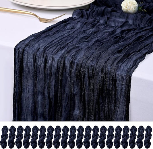 20 Pack Navy Blue Cheesecloth Table Runner 17x108 Inch Semi Sheer Boho Rustic Gauze Cheese Cloth Table Runners for Wedding Party Birthday Baby Shower Home Décor