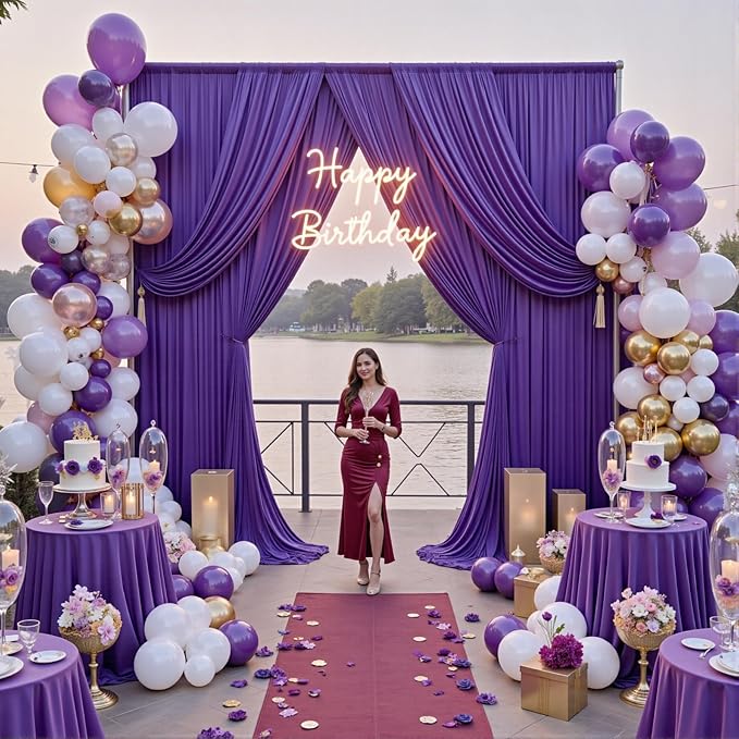 20ftx12ft Wrinkle Free Purple Backdrop Curtain,4 Panels 12FT Height Wedding Backdrop Drapes,Silky Polyester Back Drop Cloth for Birthday Photography Background Party Backdrop Draping