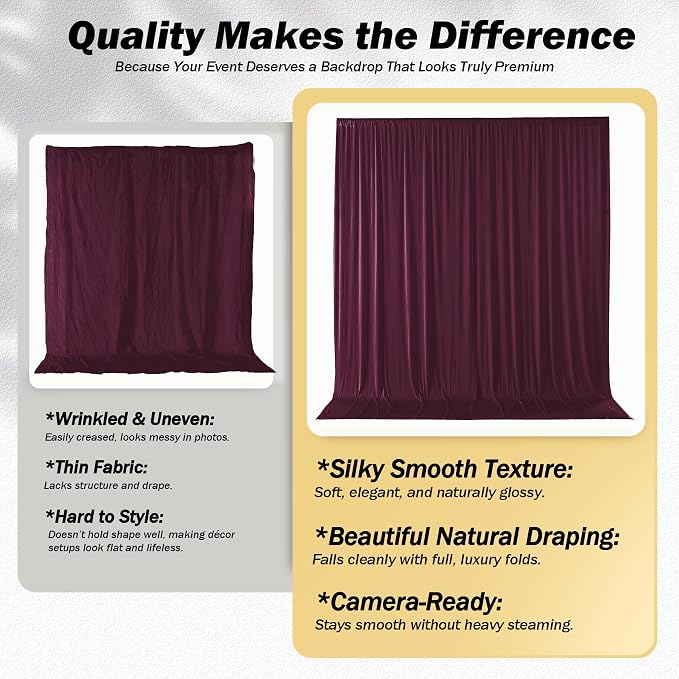 50ft×12ft Burgundy Backdrop Curtains for Wedding Parties, 10 Panels Wrinkle Free Polyester Photo Backdrop Drapes Back Drop Cloth for Birthday Photography Background