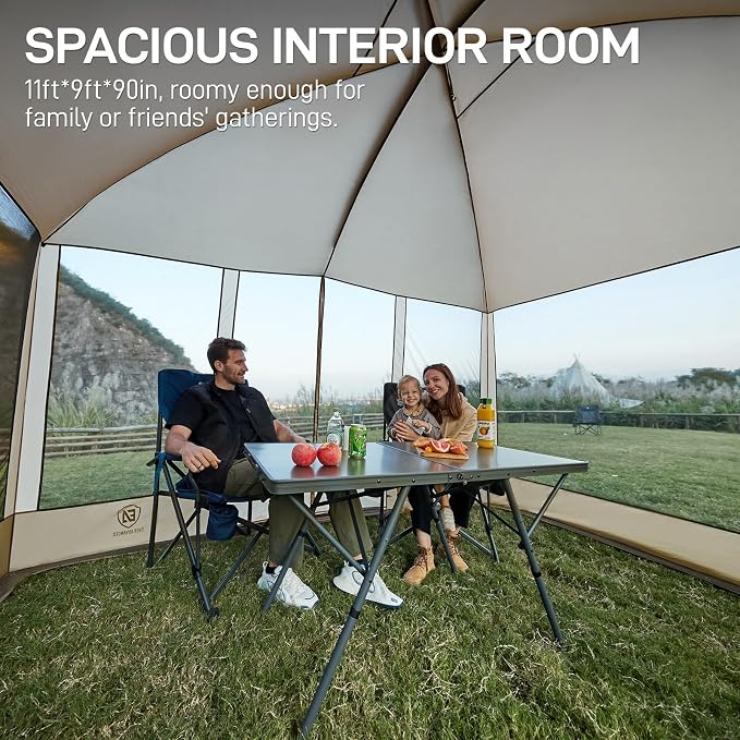 EVER ADVANCED Magnetic Screen House Room 11x9ft, Hands-Free Entry,Screenhouse with Sun Protection for Camping&Picnic, 11x9ftCamping Tent Canopy Shelter with Mesh, Brown
