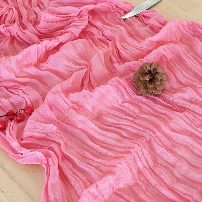 3 Pack Rose Pink Cheesecloth Table Runner 120 Inch 10FT Cheese Cloth Fabric Runners for Baby Shower, Valentine's Day, Wedding Decoration, Birthday Party